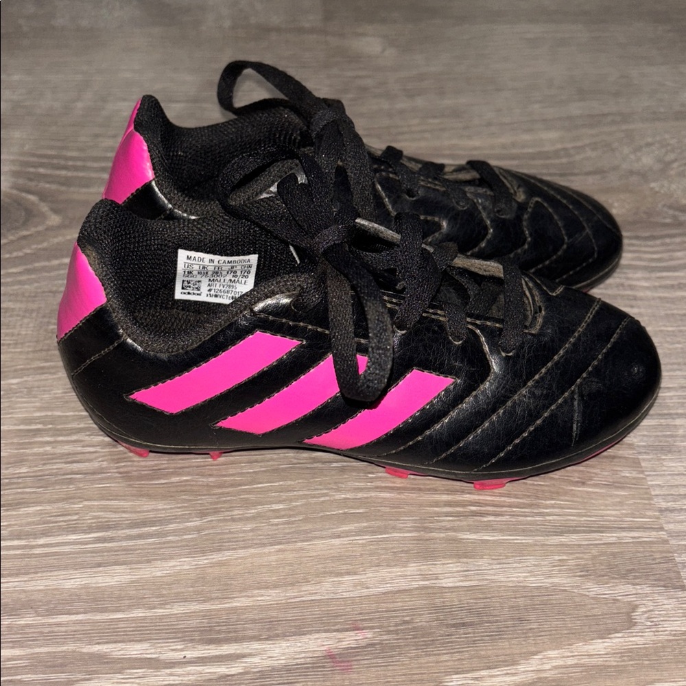 Adidas Black Cleats with Pink Highlights - Size 11K - Picture 4 of 7
